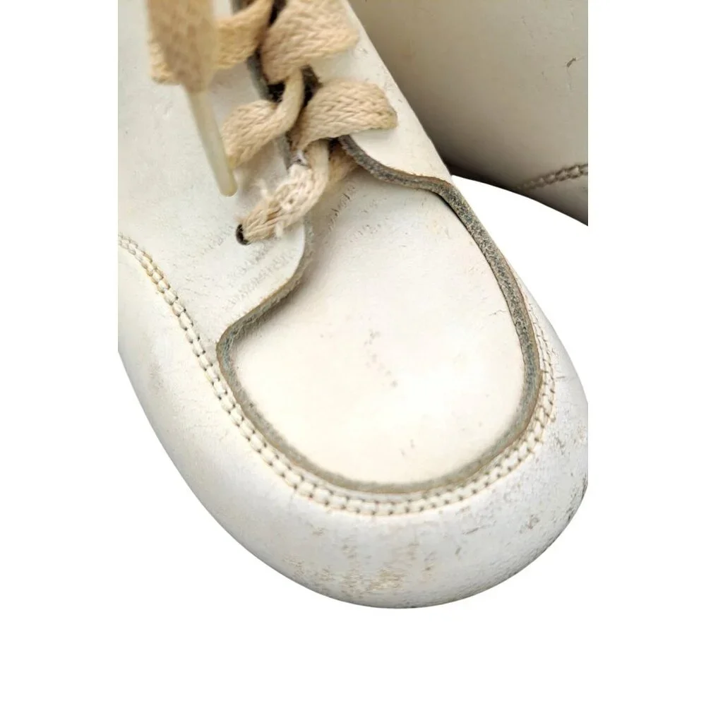 Vintage Baby Leather Lace Up Ankle Boots Shoes Cream Size 3.5 Hand Lasted Mocs